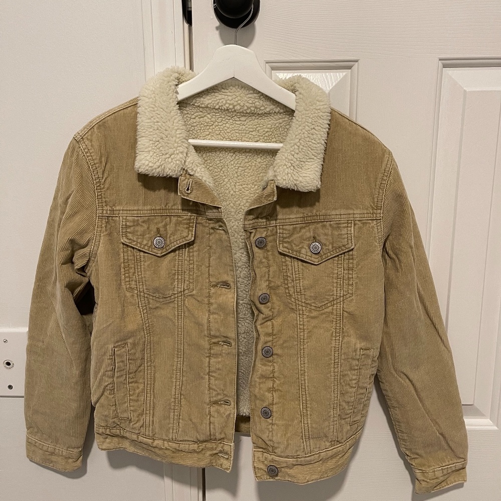 brandy melville tan corduroy jacket w/ sheep fur lining